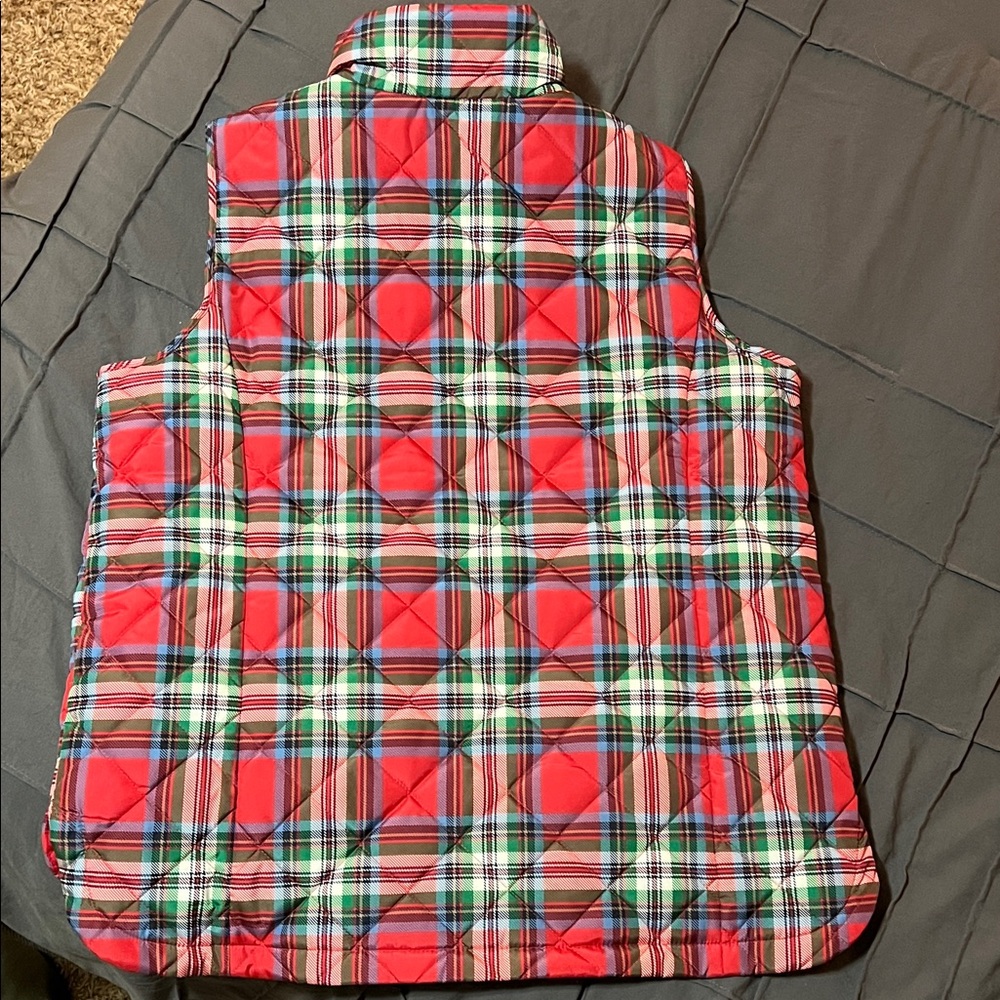 Lands' End Red Plaid Quilted Vest - Picture 2 of 3